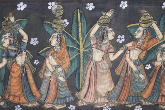 A large Indian painted wall hanging H.182cm, W.253cm